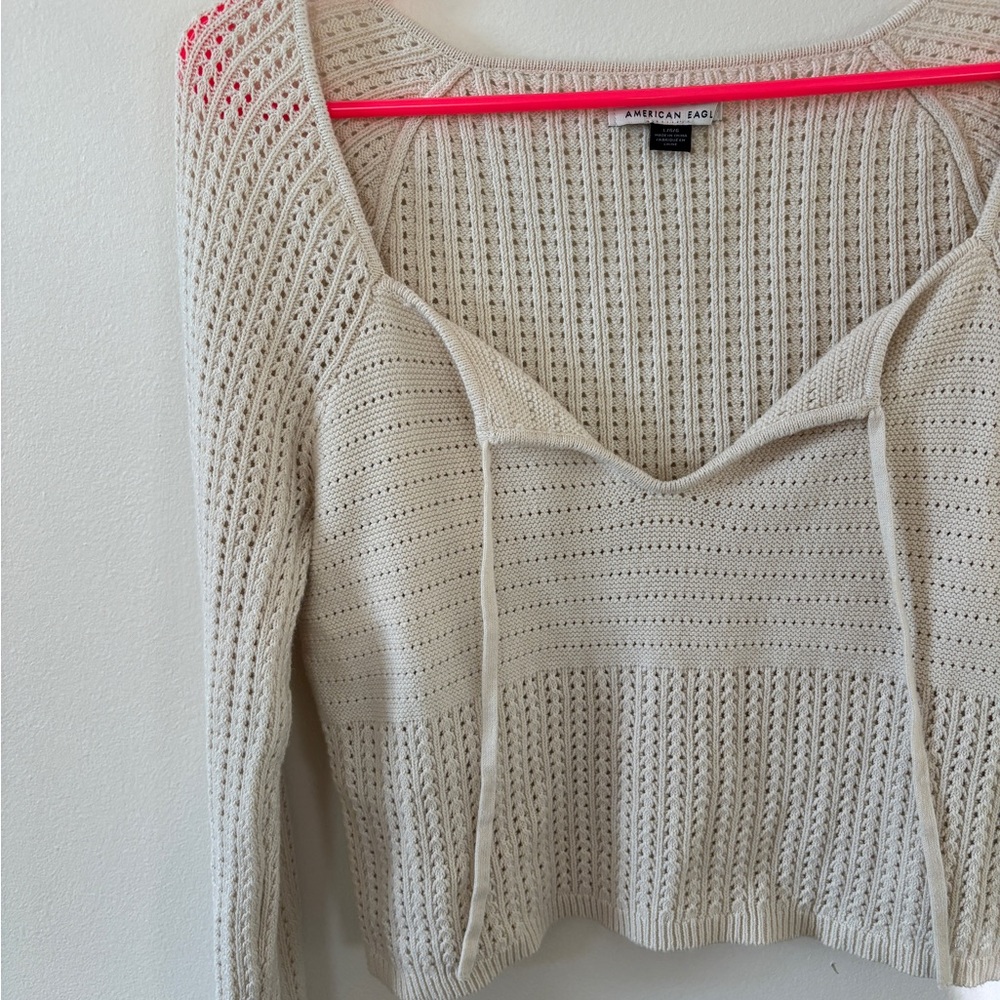American Eagle Outfitters Cream Women's Summer Cotton Crochet Sweater